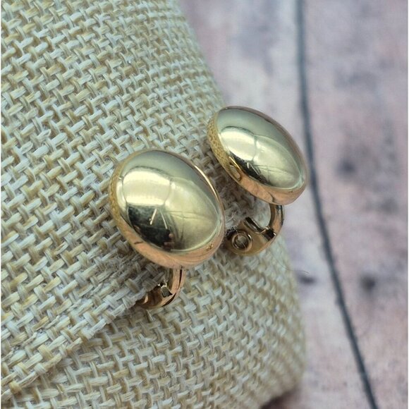 Lot 3 Minimalist Clip On Earrings Pearl Amber Crystal Gold Tone Vintage Signed - Picture 4 of 12